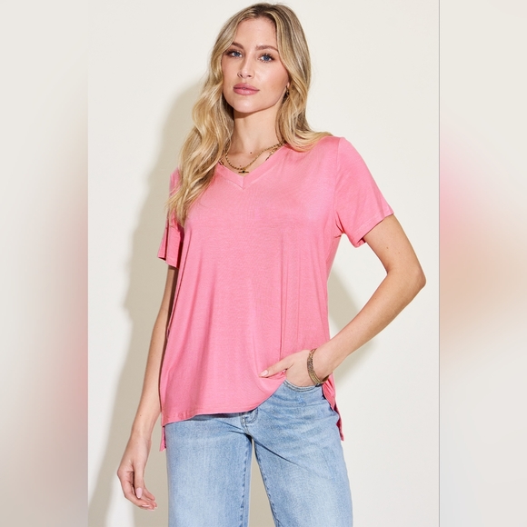 Basic Bae Full Size V-Neck High-Low Top - Picture 2 of 5